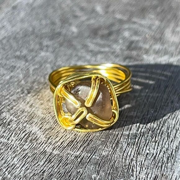 SMOKEY QUARTZ WIREWRAPPED ADJUSTABLE GEMSTONE RING - Picture 2 of 6